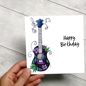 Carte d'anniversaire ukulélé, carte ukulélé, carte d'anniversaire musicien, anniversaire ukulélé, art ukulélé, carte de joueur de ukulélé, carte personnalisée