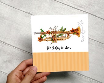 Trumpet Card, Brass Instrument Card, Jazz Card, Trumpet Birthday Card, Trumpet Player Card