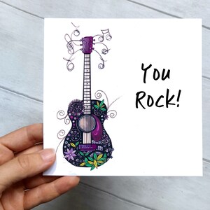 Carte guitare, carte musique, carte pour musicien, carte d'anniversaire guitare, carte d'anniversaire musique, carte guitariste, carte mélomane, carte you rock