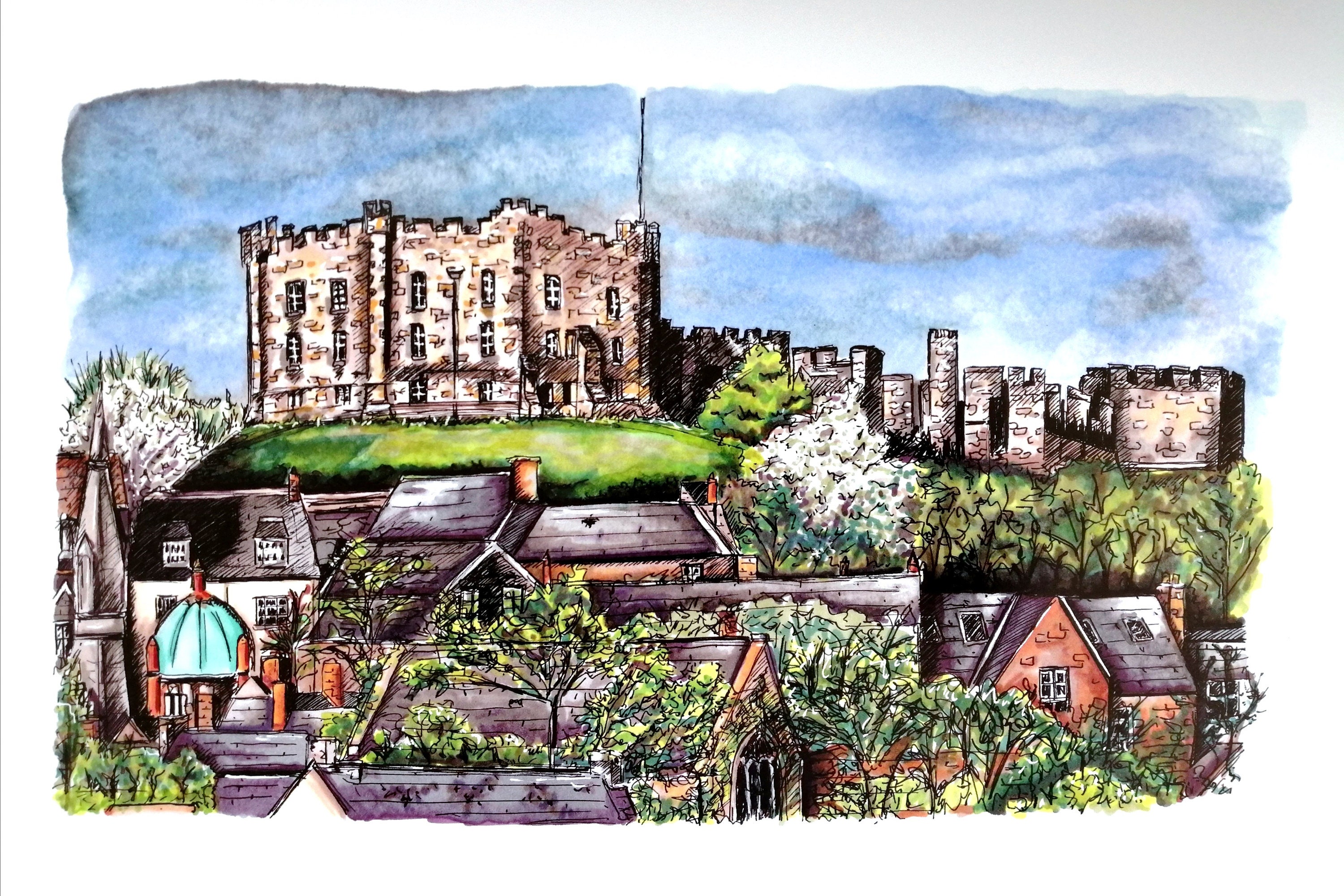 Durham Print Durham Castle Drawing Durham City Illustration Etsy 日本