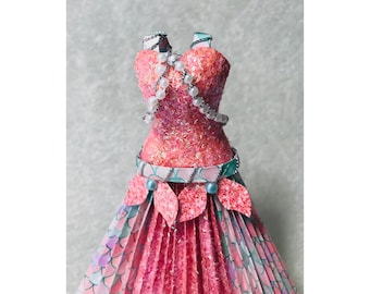 Miniature Mermaid Gown ~ Handmade Paper Dress ~ Ms CoralAnne ~ OOAK 514