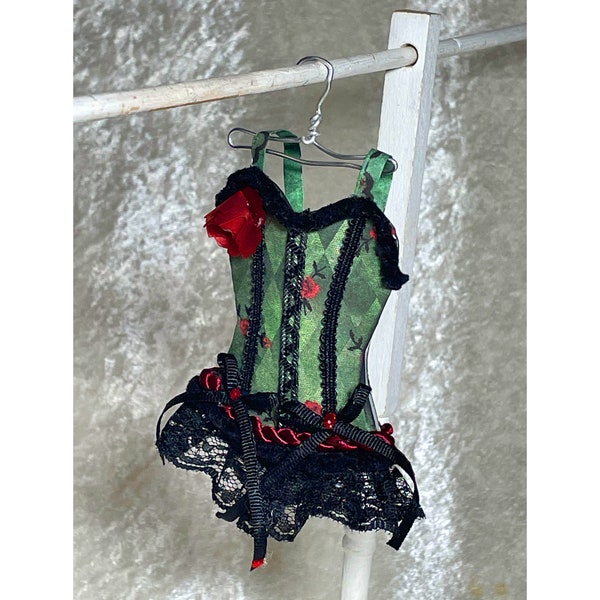 Miniature Goth Corset Bustier ~ LADY HARMONY ~ Hanger display ~ OOAK 580