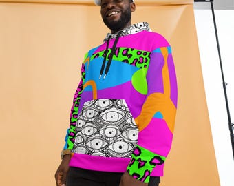 Unisex Recycled Polyester Hoodie: Vibrant Print, Soft Fleece