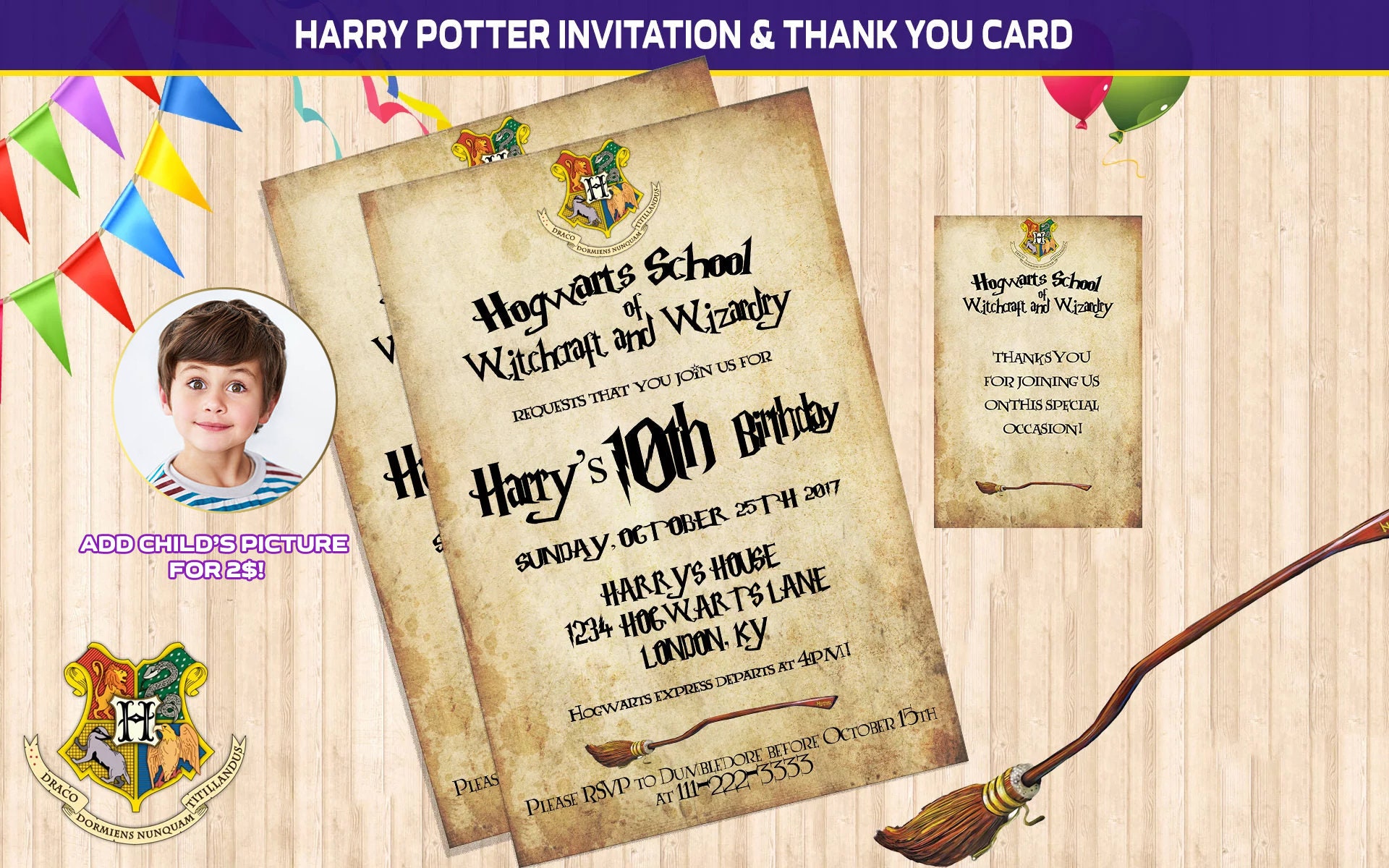 Harry Potter Invitation Harry Potter Birthday Harry Potter | Etsy