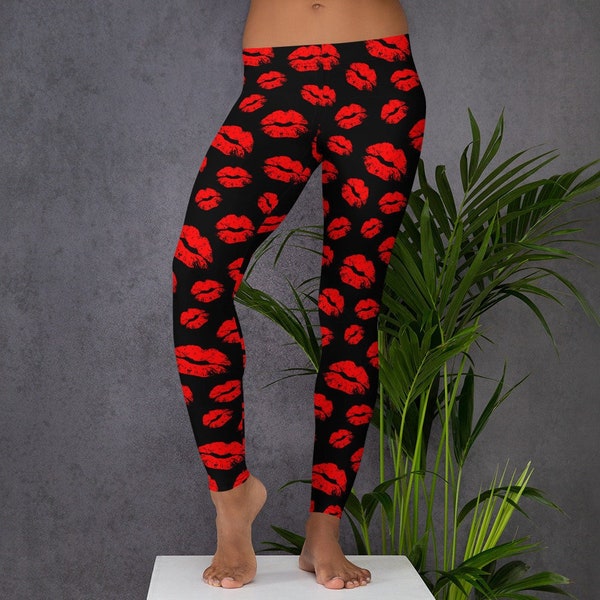 Womens Leggings, Kiss Lips Love Leggings, Workout Exercise Leggings, Womens Yoga Pants, Polyester Spandex Leggings XS S M L XL Size