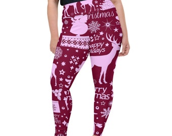 Plus Size Christmas Leggings, Holiday Leggings, Womens Adult Yoga Pants, Holiday Clothing, Polyester Spandex Leggings  Size 2XL - 6XL