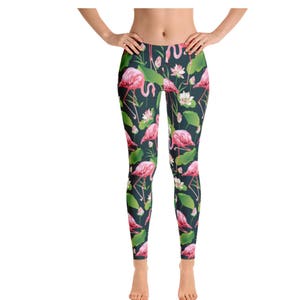 Womens Leggings, Flamingo Leggings, Birds  Novelty Leggings, Womens Yoga Pants, Animal Legging, Polyester Spandex Leggings XS S M L XL Size