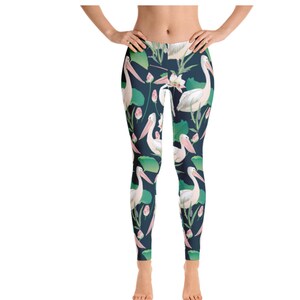 Womens Leggings, Pelican Leggings, Birds  Novelty Leggings, Womens Yoga Pants, Animal Legging, Polyester Spandex Leggings XS S M L XL Size