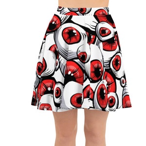 Women&#39;s Skater Skirt, Circle Skirt, Halloween Holiday Skirt, Custom Scary Funny Eyeballs Skirt, XS-3XL Size, Custom All Over Print Skirt