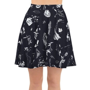Women&#39;s Skater Skirt, Circle Skirt, Halloween Holiday Skirt, Custom Pumpkins Bats Witches Skirt, XS-3XL Size, Custom All Over Print Skirt