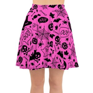 Women&#39;s Skater Skirt, Circle Skirt, Halloween Holiday Skirt, Custom Pumpkins Bats Witches Skirt, XS-3XL Size, Custom All Over Print Skirt
