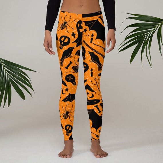 Halloween Leggings, Womens Adult Yoga Pants, Witches Hat Bats