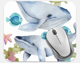 Whale Mouse Pad, 9"x8" Animal Coral Reef Ocean Fish Mouse Pad, Tech Desk Office Computer Mouse Pad Office Supplies, Non Slip Mouse Pad
