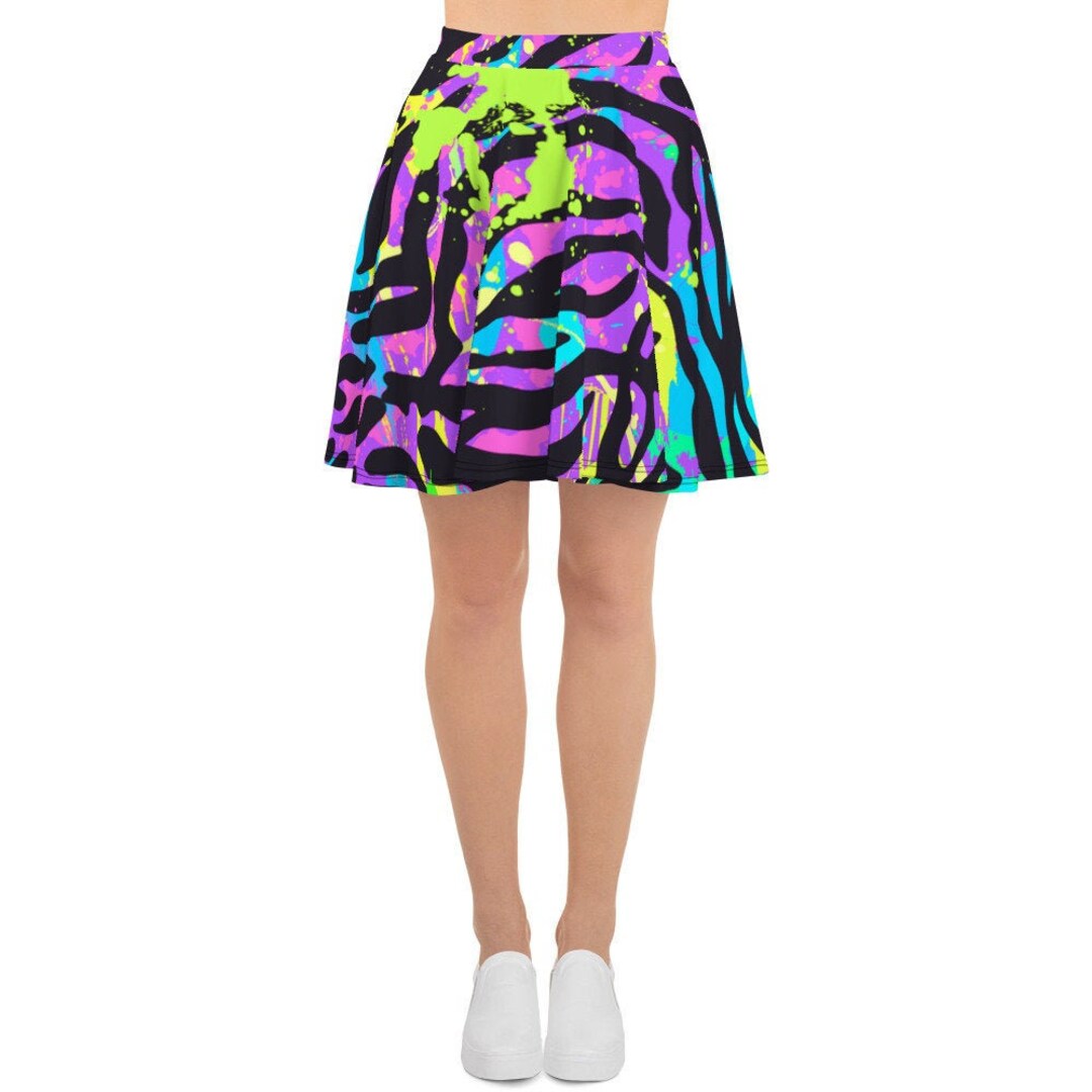 Womens Skater Skirt, Circle Skirt, Neon Retro Paint Splatter Skirt