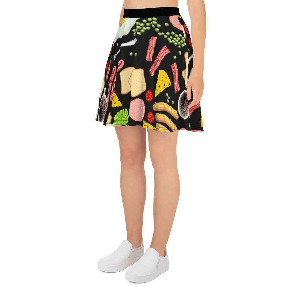 Discover Breakfast Food Bacon Eggs Skater Skirt