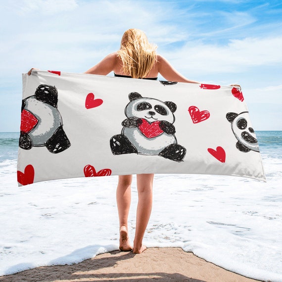Large Beach Towel, 30 X 60 Inch Towel, Bath Towel, Valentines Day Hearts  Love Print Towel, Custom Holiday Designer Premium Towel Bedding 
