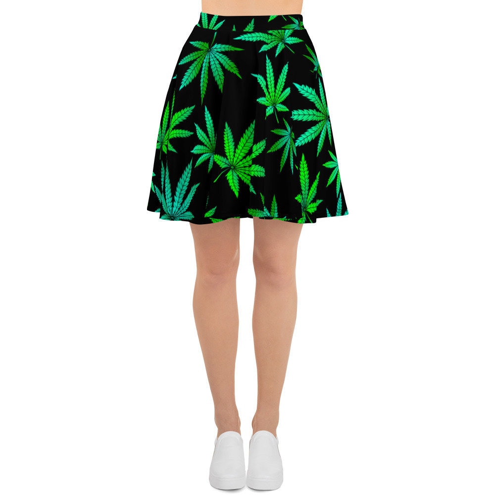 Discover Marijuana Hemp Leaf Skater Skirt