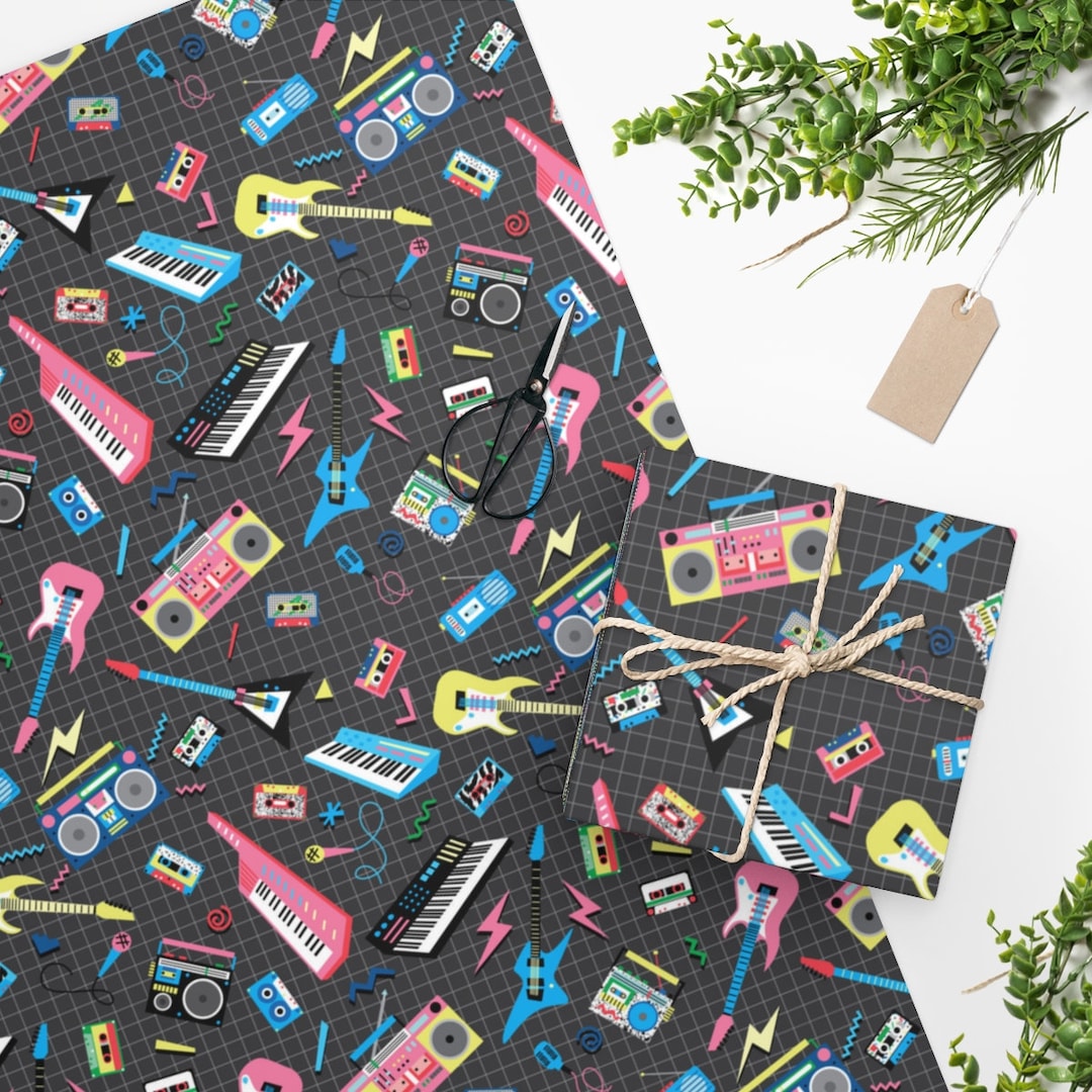 80's Retro Music Wrapping Paper, Two Sizes, Sustainably Sourced, Party