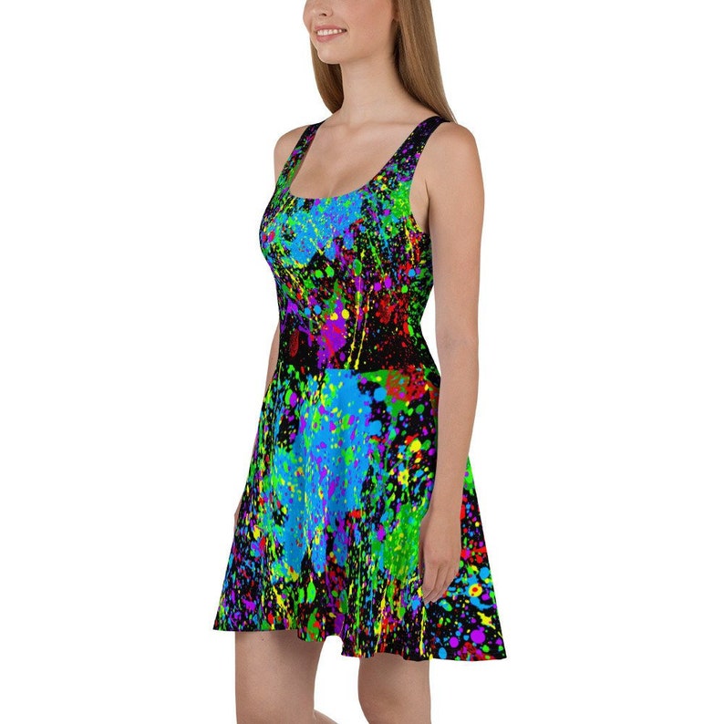 Womens Skater Dress 80's Retro Neon Paint Splatter Tank Etsy