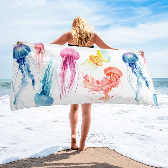 Large Beach Towel, 30 X 60 Inch Towel, Bath Towel, Jellyfish Print Towel,  Custom Bath Towel, Oversized Beach Towel, Jelly Fish Print Towel 