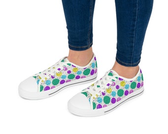 Women's Low Top Canvas Sneakers, Polka Dot Print Shoes, TWO BASE COLOR Choices Soles/Laces, Breathable Canvas Womens Shoes Sneakers