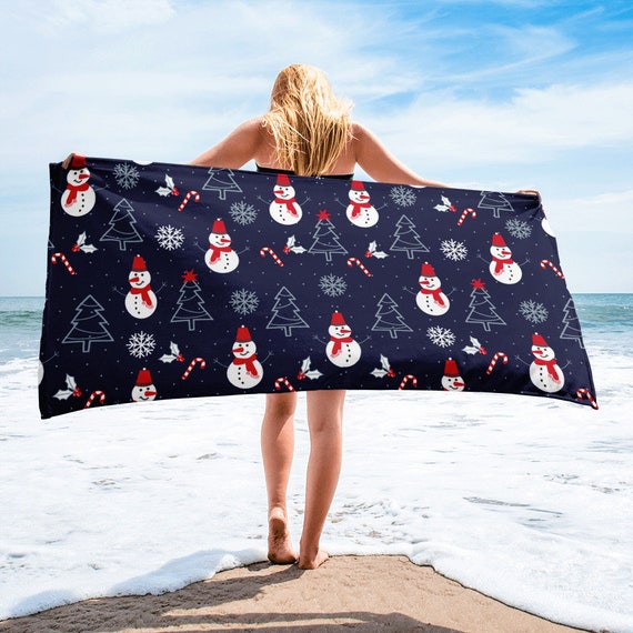 Large Beach Towel, 30 x 60 Inch Towel, Bath Towel, Christmas Holly Print  Towel, Custom Holiday Winter Holiday Designer Premium Large Towel