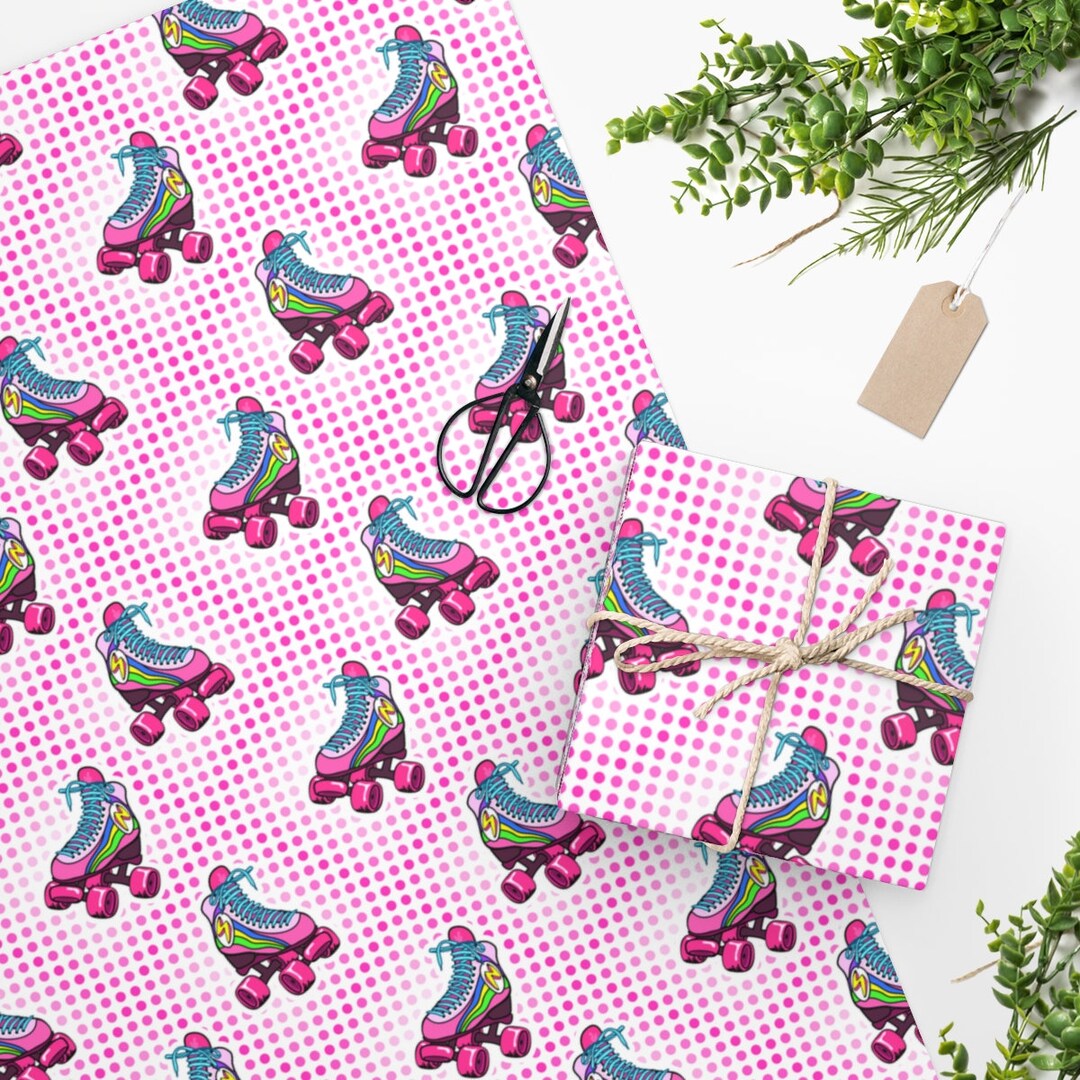 80's Retro Roller Skates Wrapping Paper, Two Sizes, Sustainably Sourced