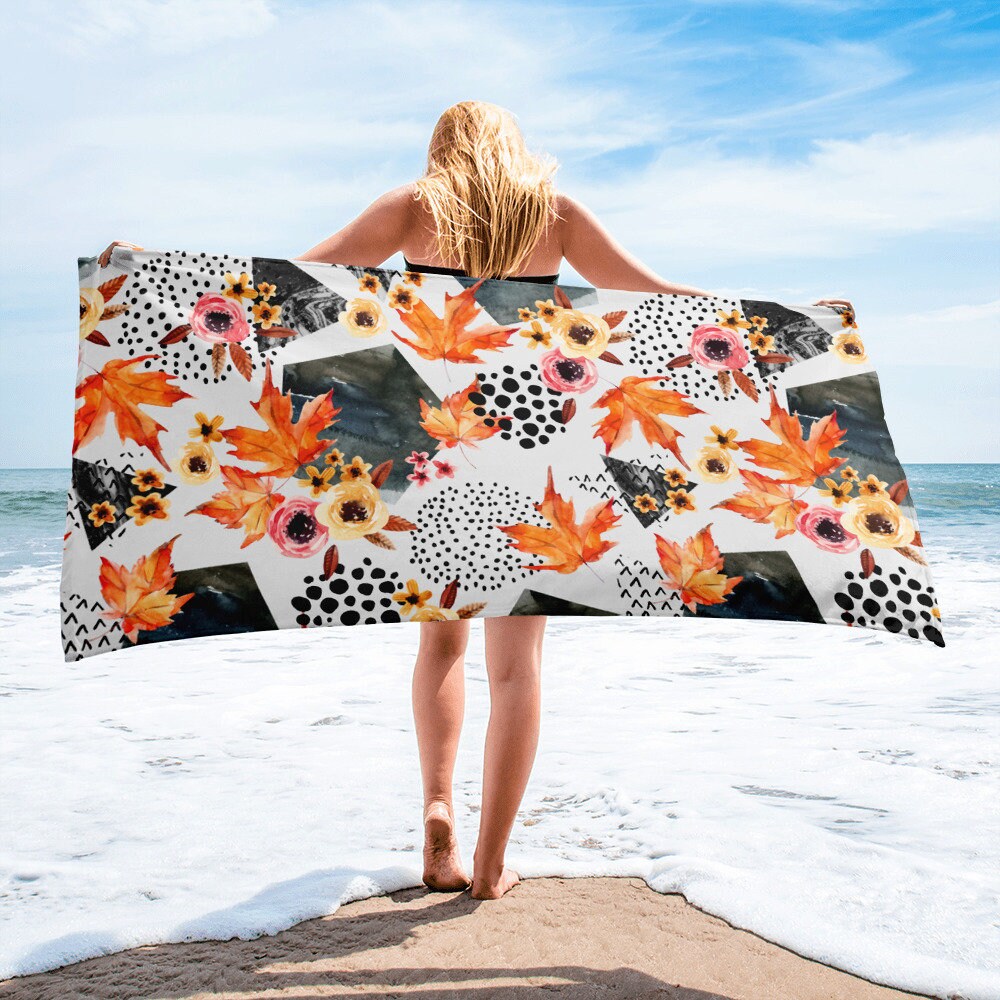 Toalla de playa grande, toalla de 30 x 60 pulgadas, toalla de baño, toalla  de impresión de otoño floral de otoño, toalla de lujo de la flor de otoño  personalizada -  México