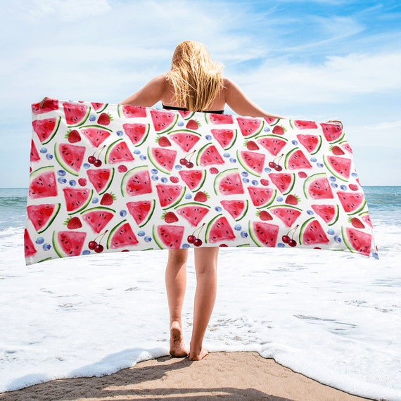 Large Beach Towel, 30 X 60 Inch Towel, Bath Towel, Food Fruit Strawberries  Print Towel, Custom Watermelon Beach Towel, Oversized Pool Towel 