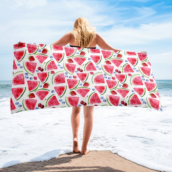 Large Beach Towel, 30 X 60 Inch Towel, Bath Towel, Food Fruit Strawberries  Print Towel, Custom Watermelon Beach Towel, Oversized Pool Towel 