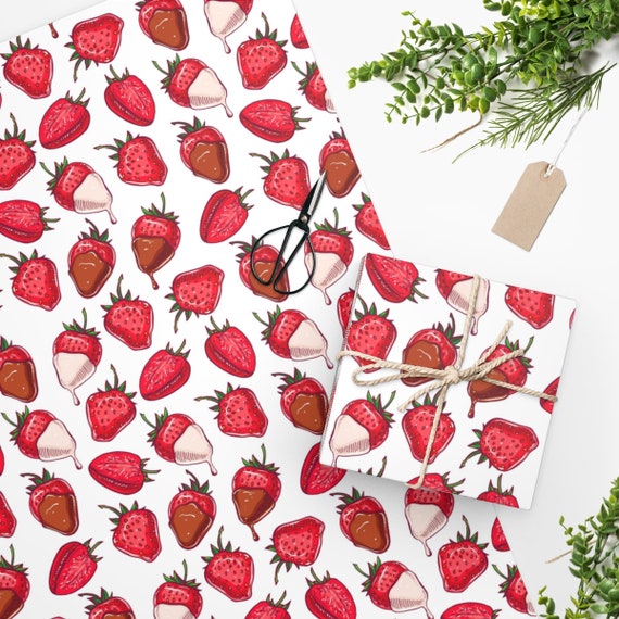 Chocolate Covered Strawberries Wrapping Paper, Two Sizes, Sustainably  Sourced, Party Supplies, Anniversary Birthday Gift Wrap 