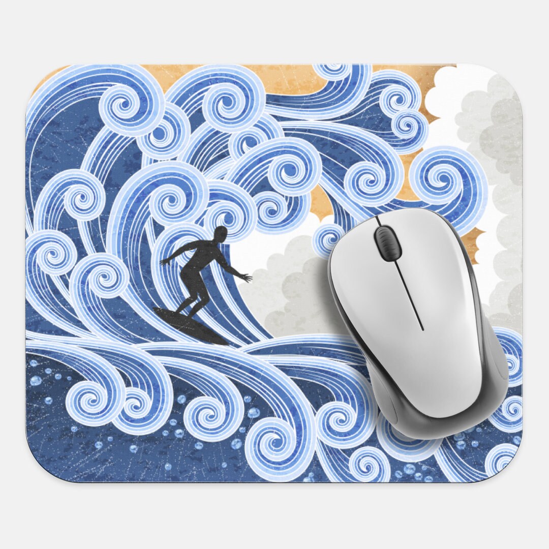 Surf Mouse Pad, 9x8 Surfer Wave Ocean Mouse Pad, Tech Desk Office