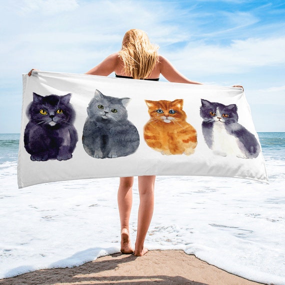Large Beach Towel 30 X 60 Inch Towel Bath Towel Boho Watercolor Cat Print Towel Custom Bath Towel Oversized Beach Towel Kitten Towel Etsy