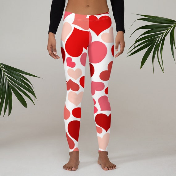 Womens Leggings, Hearts Leggings,womens Adult Yoga Pants, Valentines Day  Romantic Love Clothing, Polyester Spandex Leggings XS S M L XL Size 