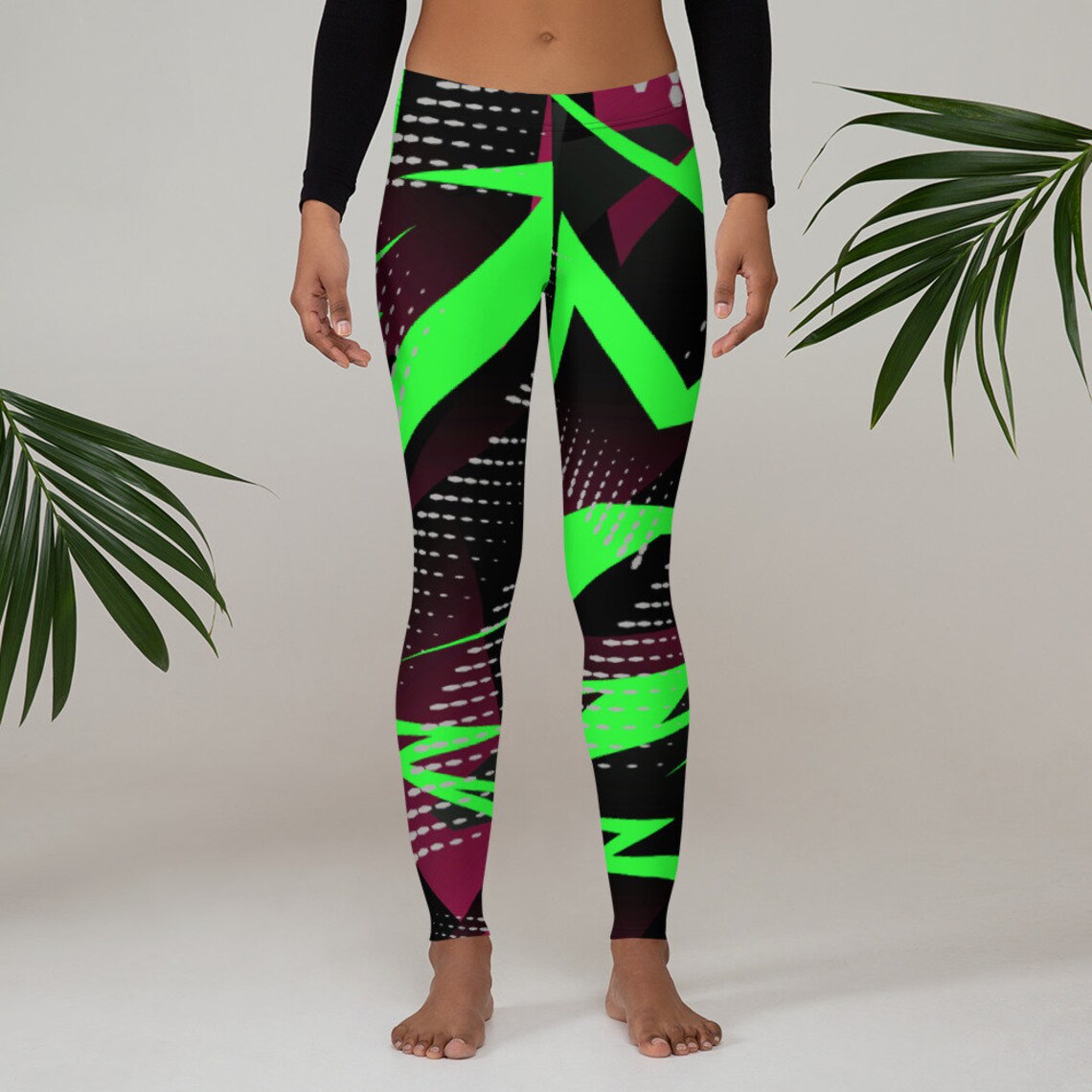 Colorful Soft Neon Leggings Stretchy Fluro Shiny Pants for Gym
