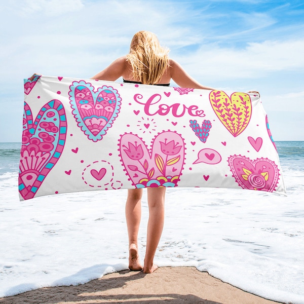 BEACH TOWEL WITH FRINGE HEART LIKE A WILDFLOWER main image 0