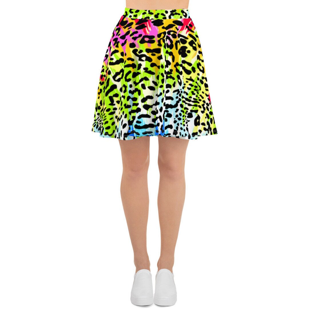 Womens Skater Skirt, Circle Skirt, Neon Retro Animal Print Skirt
