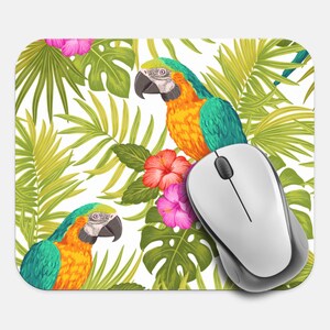Tropical Jungle Mouse Pad, 9&quot;x8&quot; Floral Parrot Bird Mouse Pad, Tech Desk Office Computer Mouse Pad Office Supplies, Non Slip Mouse Pad