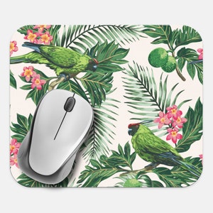 Tropical Jungle Mouse Pad, 9&quot;x8&quot; Floral Parrot Bird Mouse Pad, Tech Desk Office Computer Mouse Pad Office Supplies, Non Slip Mouse Pad