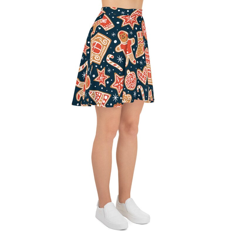 Stretch Circle Skirt XS-3XL Size Snowflake Winter Skirt Christmas Gingerbread Holiday Skirt All Over Print Skirt Women/'s Skater Skirt