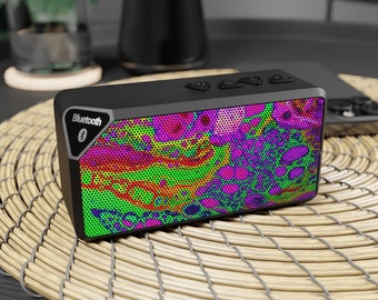 Neon Paint Splatter Print Bluetooth Speaker, 4.25" x 2.25" Sized Bluetooth Speaker, Custom Tech Computer Accessories, Tech Music Accessories