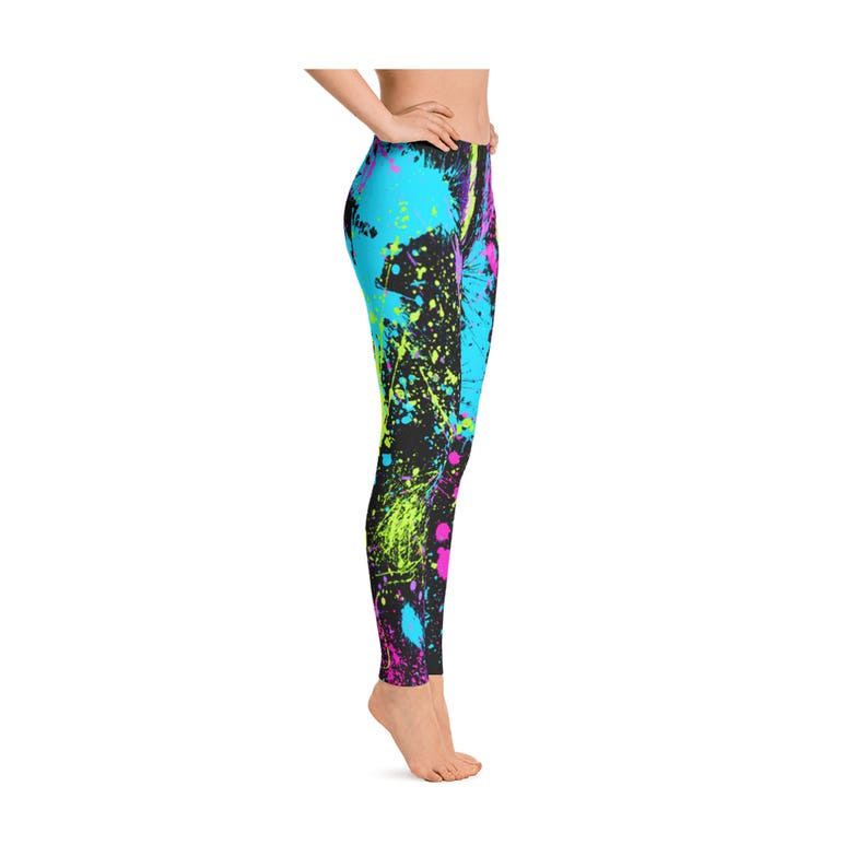 Womens Leggings Retro 80s Neon Leggings Paint Splatter Etsy