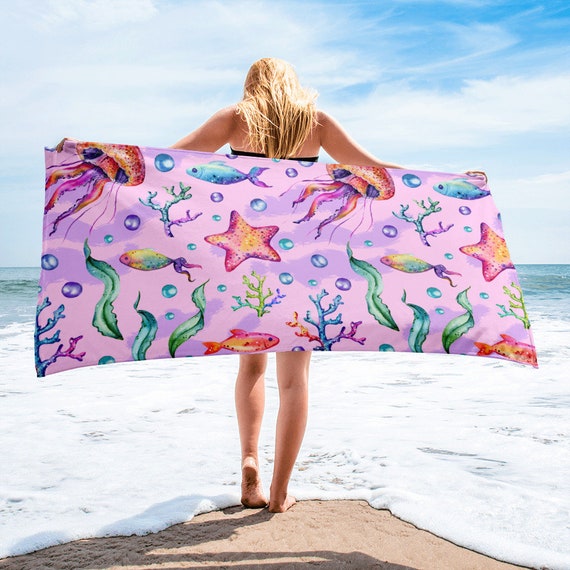 Large Beach Towel, 30 X 60 Inch Towel, Bath Towel, Octopus Fish Towel,  Custom Bath Towel, Oversized Beach Towel, Fish Ocean Print Towel 