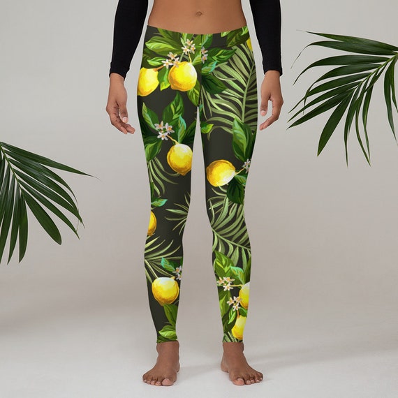 Womens Leggings, Fruit Lemons Leggings, Food Print Workout