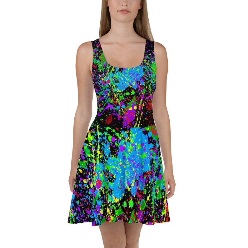 Womens Skater Dress 80's Retro Neon Paint Splatter Tank Etsy