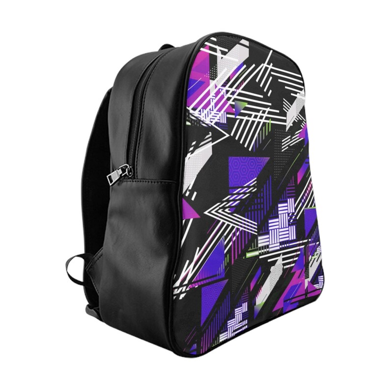 Three Sizes School Backpack, Vegan Leather Laptop Backpack Office Travel Carry On Bag Luggage PU Leather Retro Neon 80/'s 90/'s Print Bag