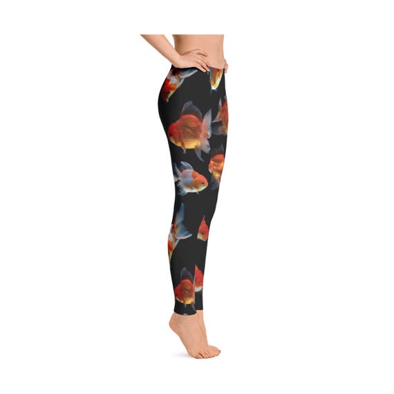 Womens Leggings, Goldfish Leggings, Womens Adult Yoga Pants, Polyester  Spandex Leggings XS S M L XL Size, Funny Fish Leggings, Womens Pants 