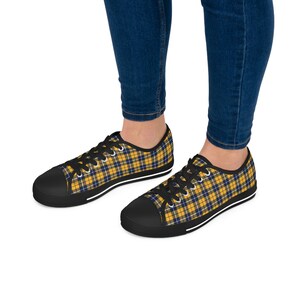 Women&#39;s Low Top Canvas Sneakers, Tartan Plaid Print Shoes, TWO BASE COLOR Choices Soles/Laces, Breathable Canvas Sneakers
