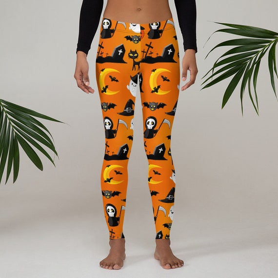 Halloween Leggings, Womens Adult Yoga Pants, Witches Hat Bats Halloween  Clothing, Polyester Spandex Leggings XS-XL Size, Holiday Leggings 