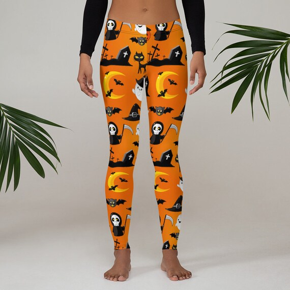 Halloween Leggings, Womens Adult Yoga Pants, Witches Hat Bats